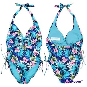 Beach Betty Halter Floral Tropical One-piece Swimsuit Summer Pool Women Size L